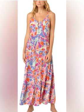 FRNCH Multi-Color Floral V-Neck Tiered Maxi Dress